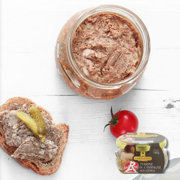 **ON SPECIAL Best Before: 06/07/24  Country Terrine w/ Porcini Mushrooms Glass Jar 180g – Jean Larnaudie