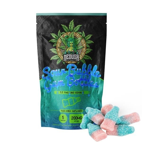 Medusa Extracts 1:1 Sour Bubble Gum Bottles 200mg THC/CBD