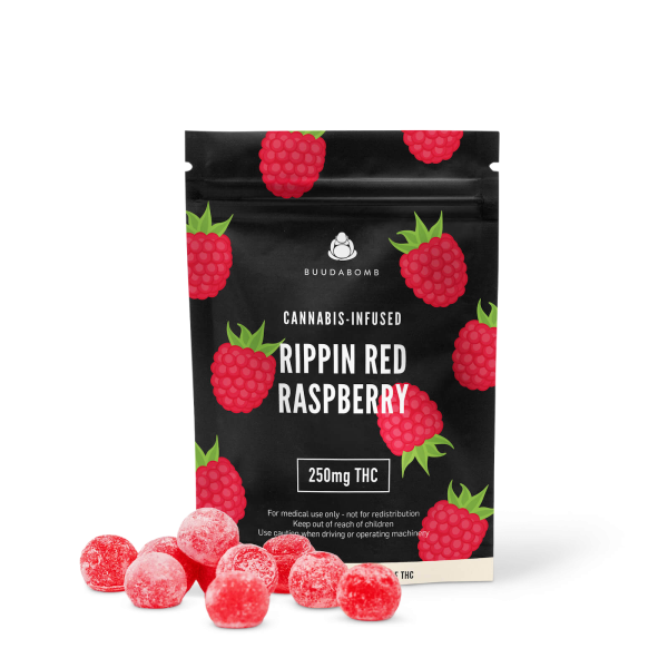 Ripping Red Raspberry Vegan Gummies (BuudaBomb)250mg THC